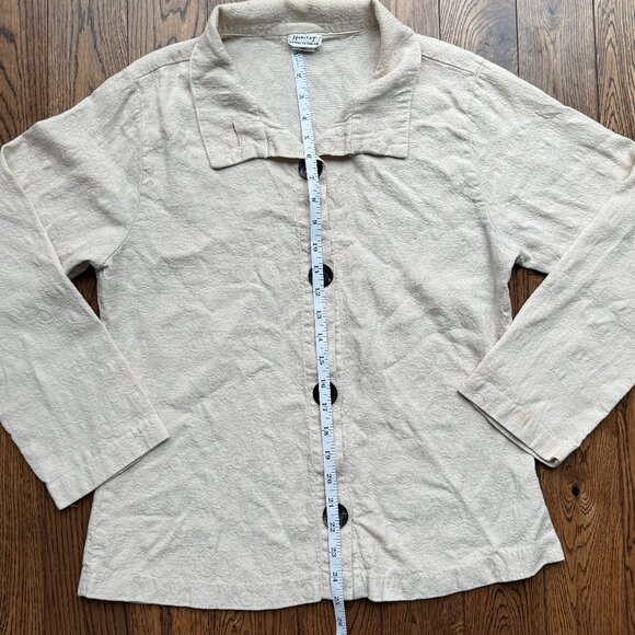 Habitat Women's Tencel Cotton Mother of Pearl Button Ivory Top Jacket Artsy Med - Picture 2 of 16